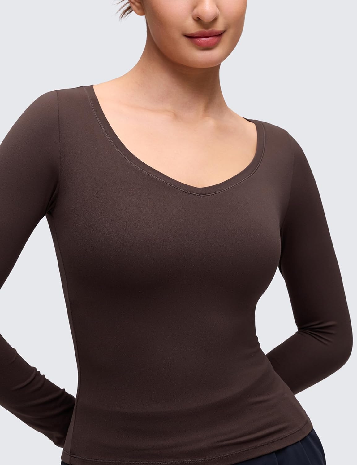 CRZ YOGA Softembrace V Neck Long Sleeve Shirts for Women - Casual Going Out Soft Comfort Tops Fitted Sexy Scoop Tees