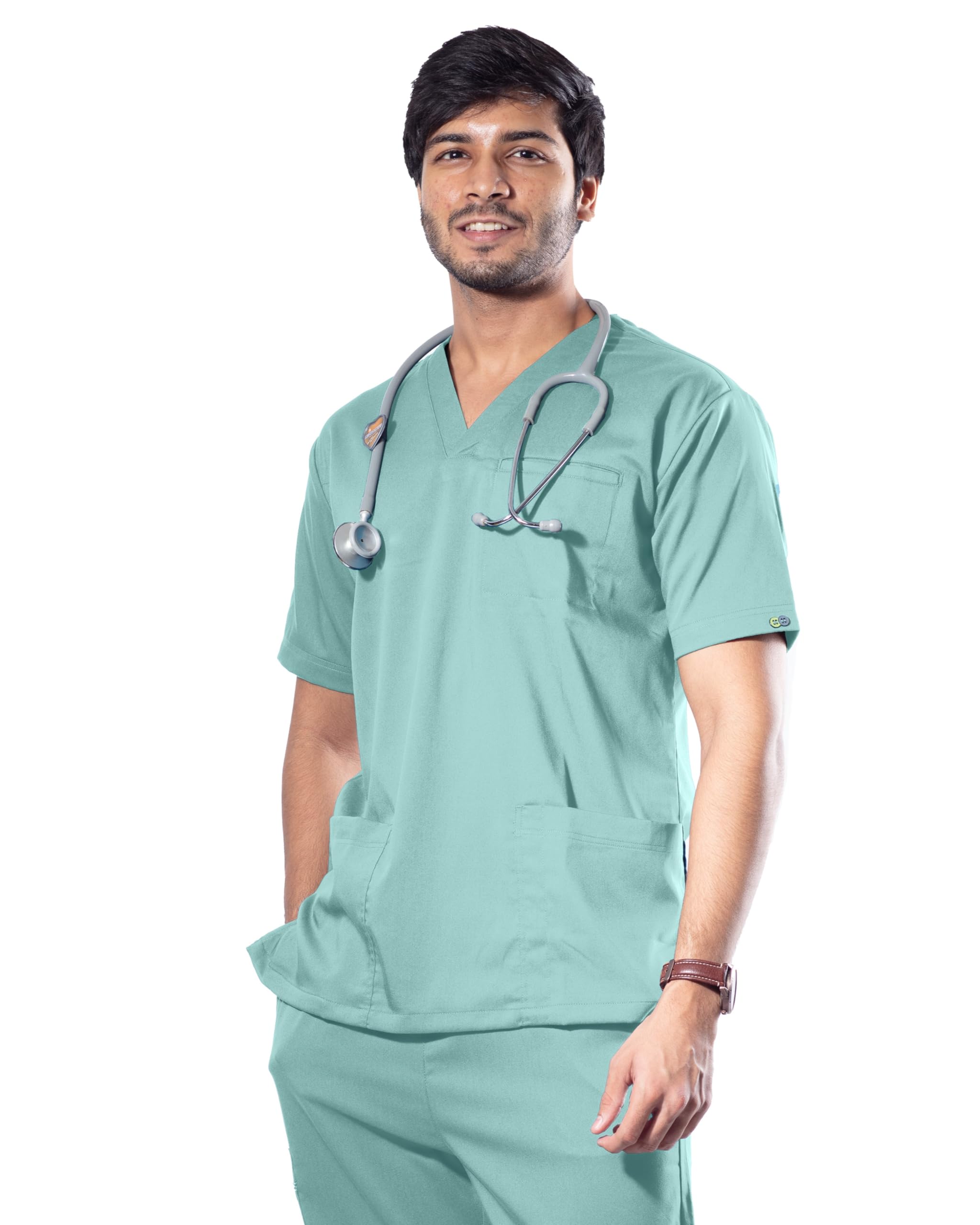 UNIFORM CRAFT UC STRETCH Men’s Stretchable Scrub Top | 4 pockets, 2-way Stretch || for Doctors, Dentists, Vets (Sage, XL)