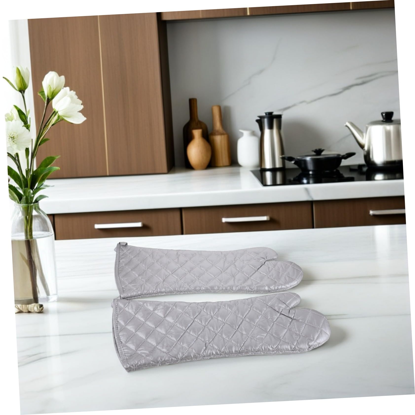 Alipis Guanti da Forno Resistenti al Calore con Rivestimento Argento Antiscivolo e Termici Guanti da Cucina e Microonde per Protezione Mani in Cottura e Forno