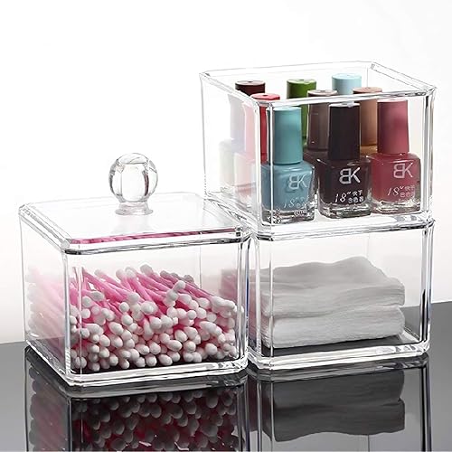 Miniatura 5 de Soporte cuadrado apilable de bolas de algodón acrílico soporte Q-tip dispensador de hisopos de baño (paquete individual) Transparente,paquete de