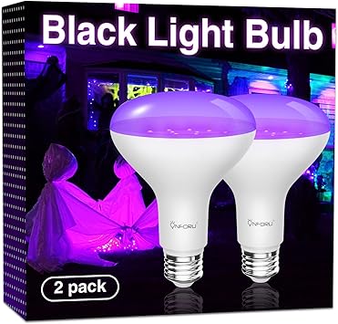 Onforu 2 Pack 120W Equiv LED Black Light Bulb, BR30 E26 Blacklight Bulbs for Glow in The Dark, 385-400nm, 15W Black Light Flood Light for Halloween Christmas Party, Body Paint, Fluorescent Poster
