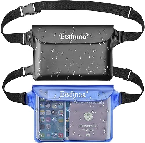 Etsfmoa Paquete de 2 bolsas impermeables con correa para la cintura 3 cremalleras que protegen el teléfono y los objetos de valor bolsa seca