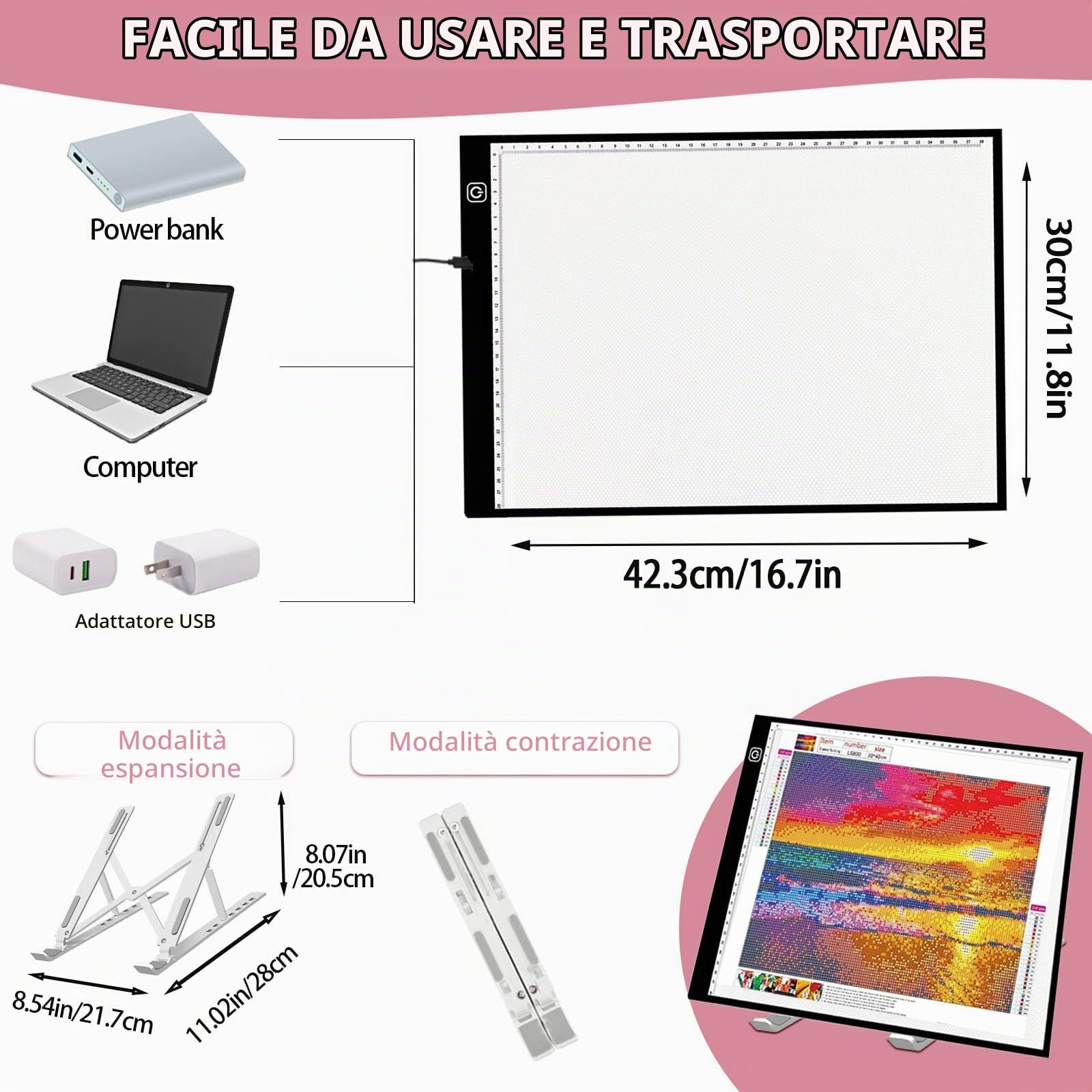 DNSGOOR 247Pcs all Inclusive Diamond Painting Accessori Strumenti di Pittura Diamante Kit Diamond Art Accessori Kit con A3 Diamond Painting Light Pad, Diamond Art Sealer Colla per DIY Craft