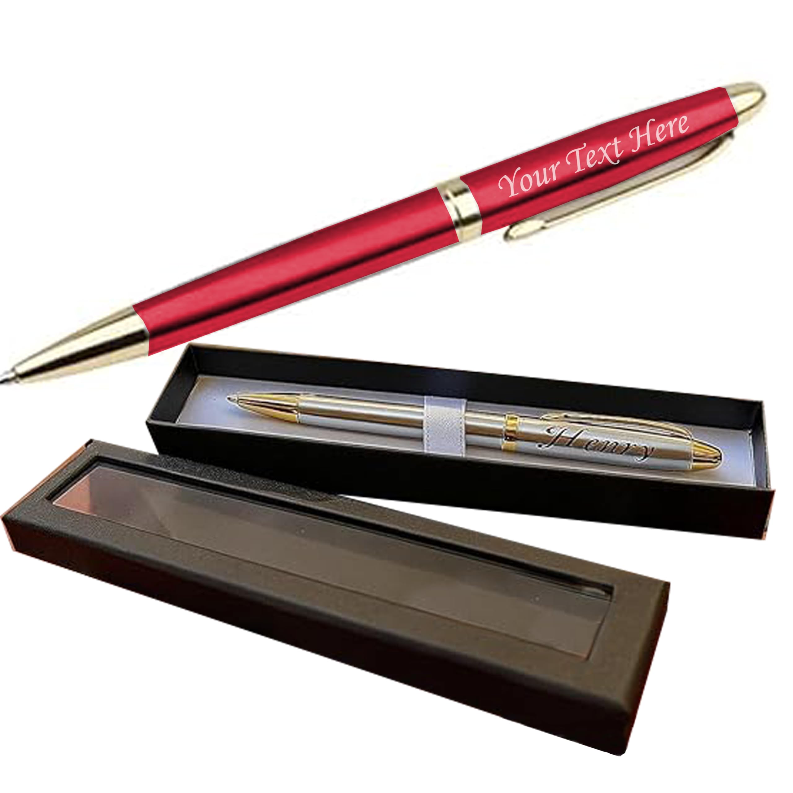 Personalised Pen with Name Engraving Pen for Men Women Teacher Stainless Steel Ballpoint Pen Personalised gifts for Birthday Thank you Gifts in Gift Box for Fathers Day Gradution Christmas UK
