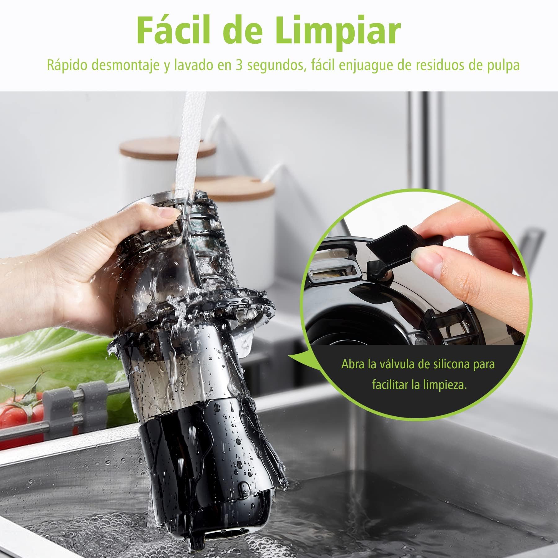 Aobosi Licuadora para verduras y frutas con Apertura da 80 MM, Licuadora prensado en frio con Función marcha atrás/Motor silencioso/Libre de BPA/Verde