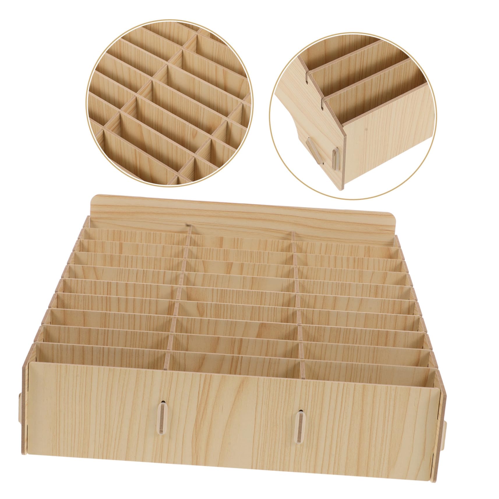 VICASKY Scatola Porta Cellulari in Legno 30 Scomparti, Organizzatore Compatto per Documenti e Piccoli Oggetti, per Scuola e Scrivania