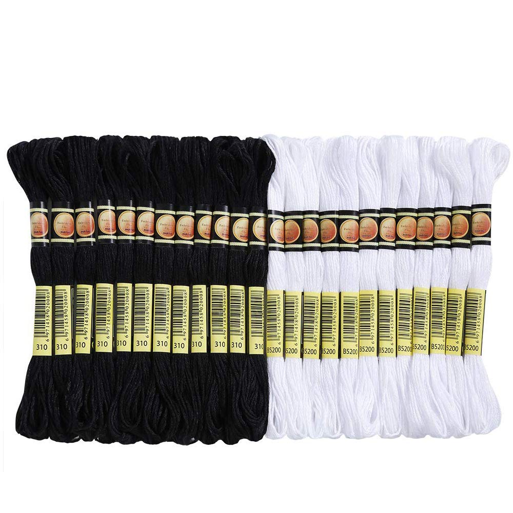 GUOCHENJIE 36/48Pcs Black and White Cross Stitch Thread Embroidery Floss Skeins Black Color Hand Sewing Threads Craft Needlework