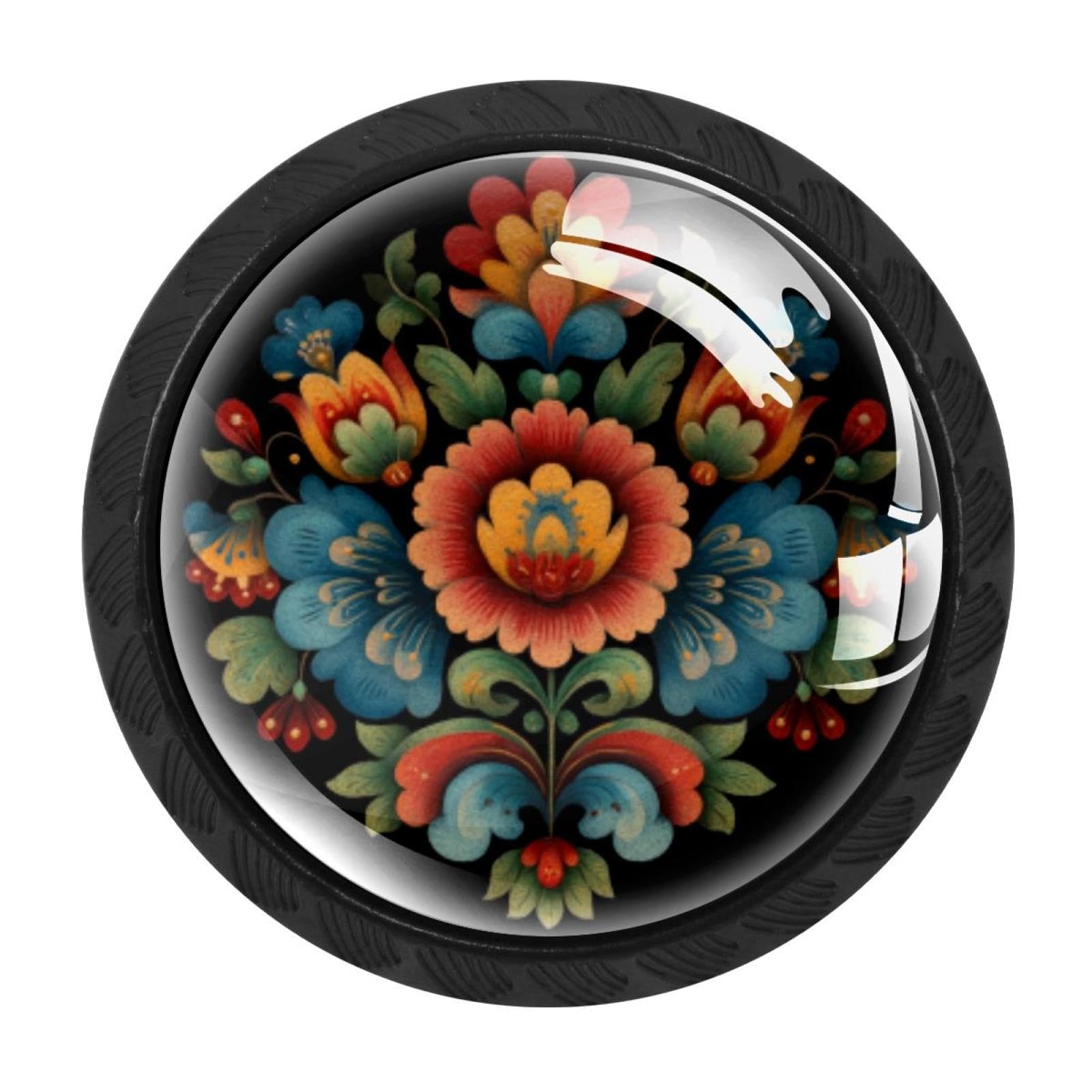 CHENZZZZ 4 Pack Round Cabinet Knobs for Kitchen Bathroom Closet Dresser Cabinets, Norwegian Rosemaling Folk Style Flower (24)