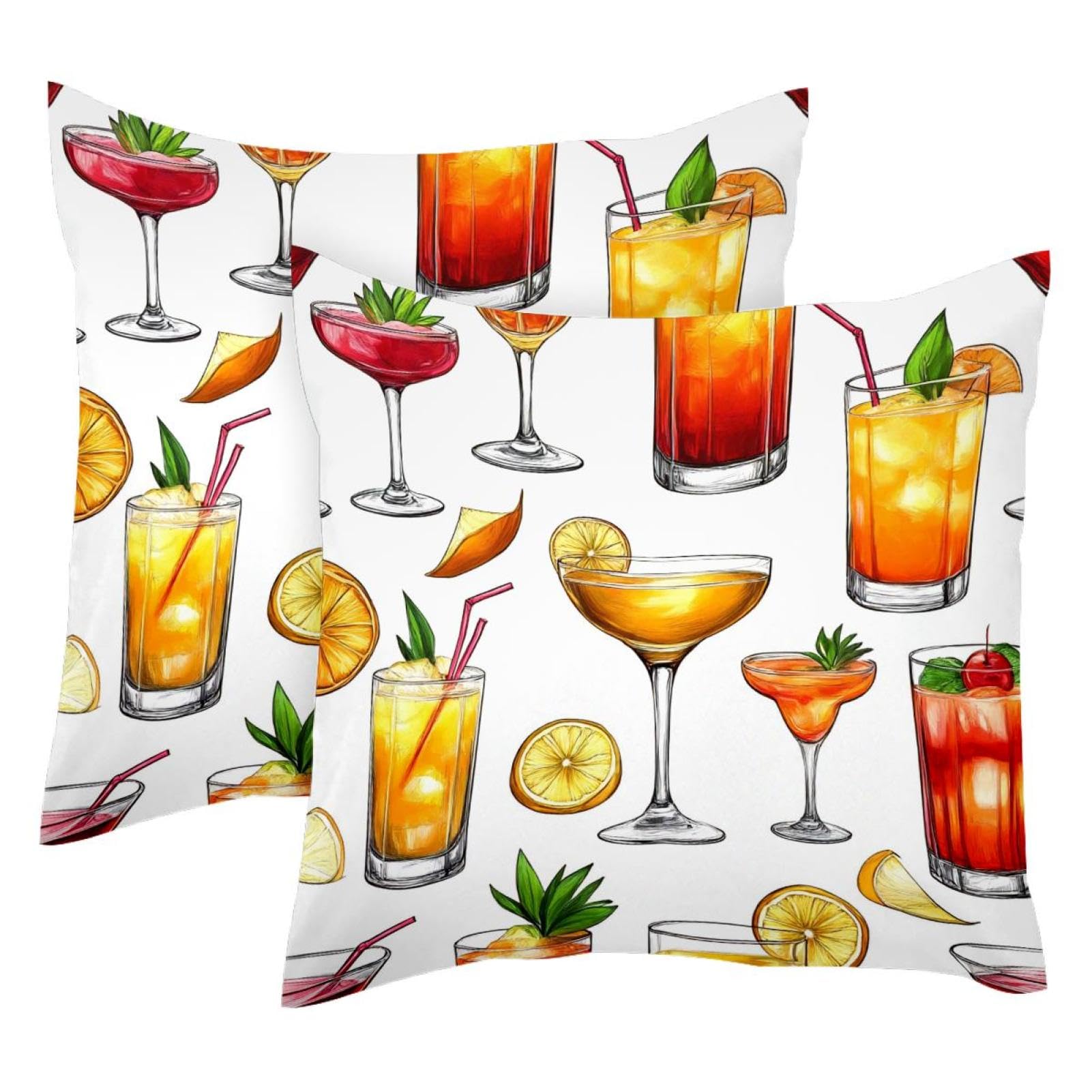 Vapokf Multi Glass Cocktails 2Pcs Throw Cushion Covers Soft Velvet Pillow Case Modern Decorative Double-Sided Designs Pillowcase, 50X50cm (Inserts Not Include)