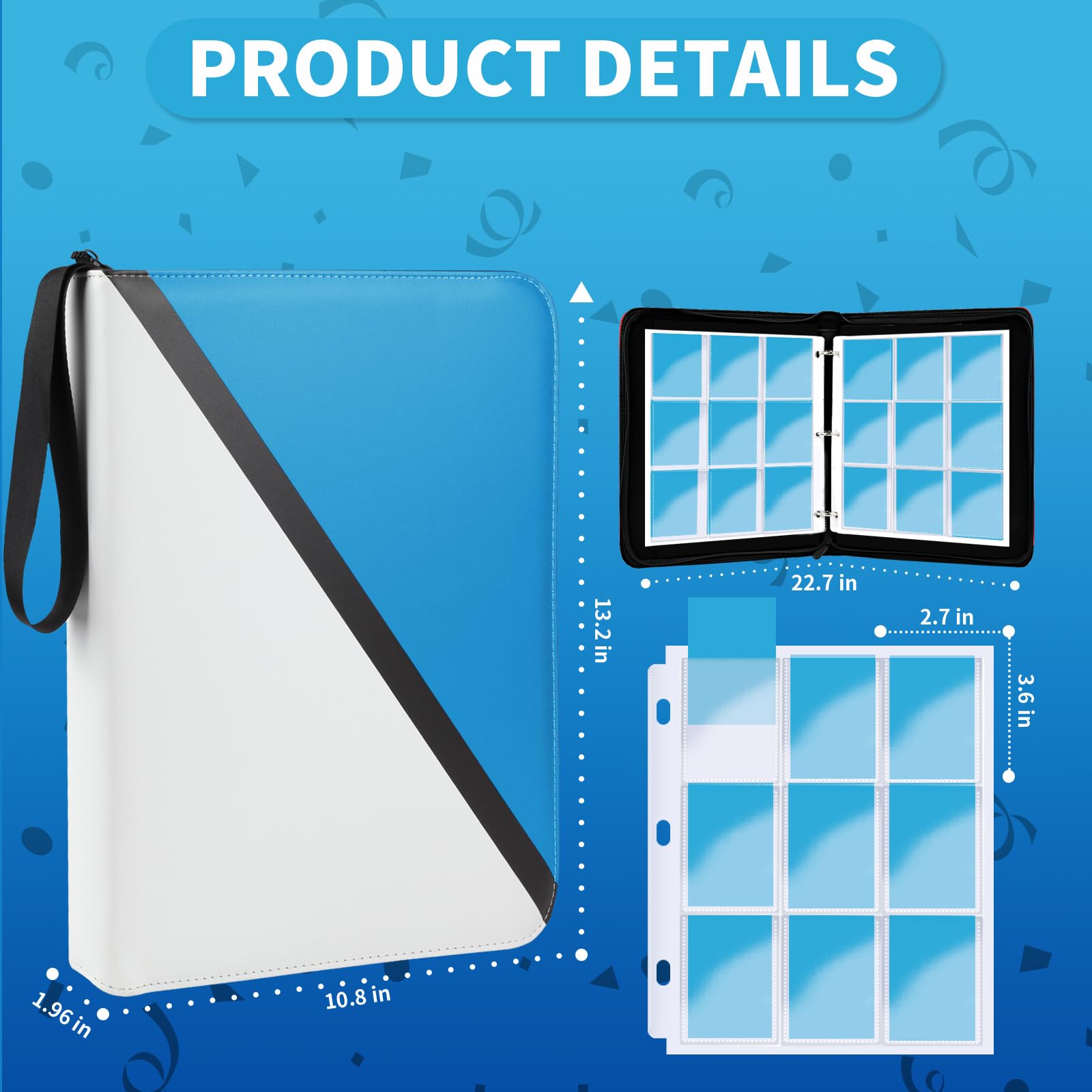 Sammelkartenbinder 9 Taschen, 900 Taschen Kartenhalter mit 50 abnehmbaren Hüllen für Spielkarten, Kartenhalter 9 Taschen, Premium-Kartenbuch, Spielkarten & Sportkarten