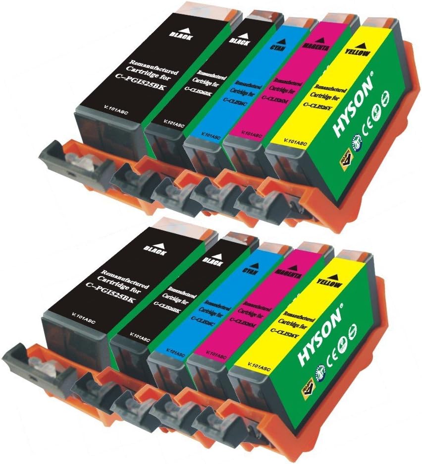 Pack of 10 (2 Sets )HYSON Remanufactured Ink Cartridge PGI-525BK CLI-526 Black / Cyan / Magenta / Yellow for For canon PIXMA IP4850/IP4950 MG5150/IX6550 MG5250/MG5350 MX715/MX885/MX895