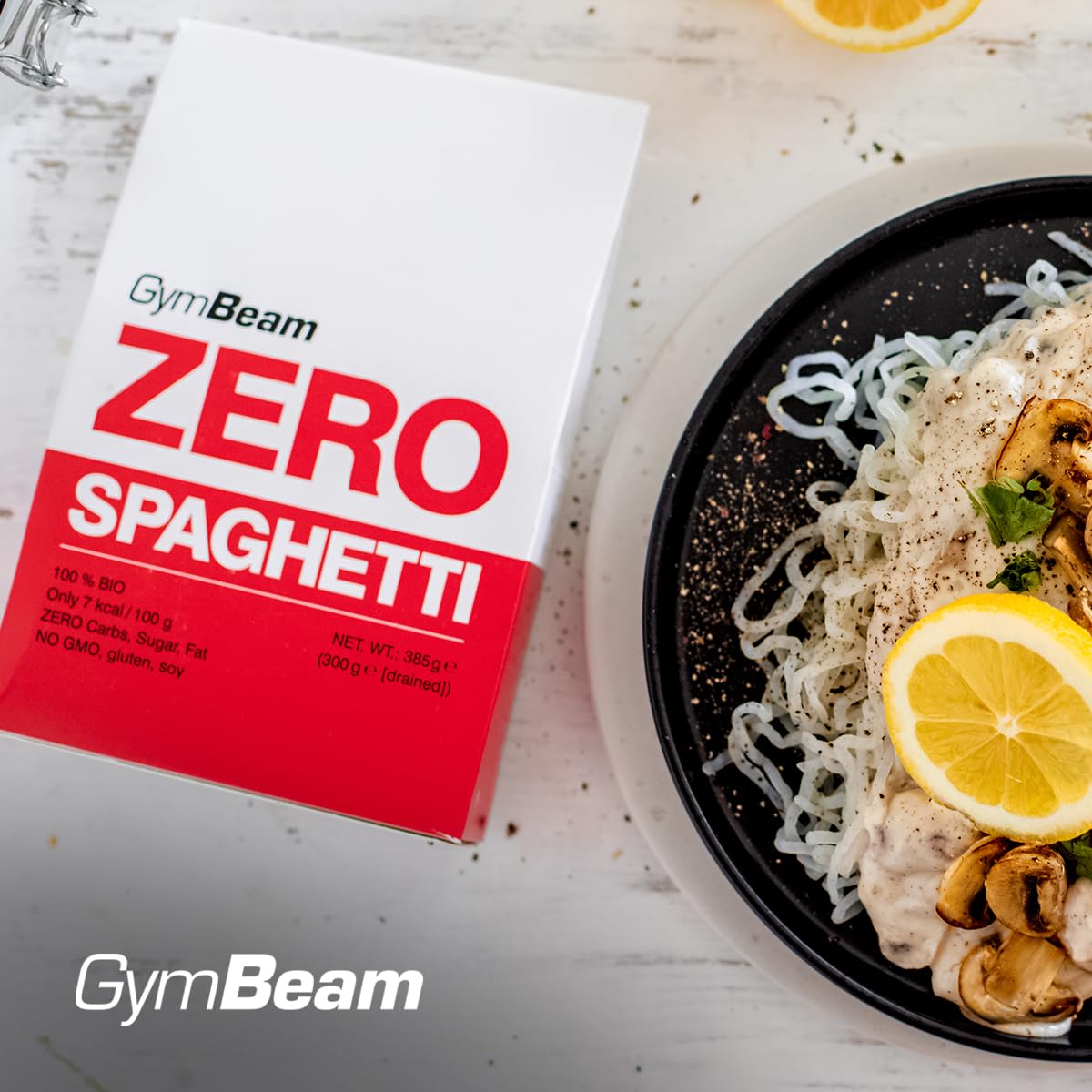 GymBeam Spaghetti Zero BIO 385g, Pasta Ipocalorica di Farina di Konjac, Adatta ai Vegani, Senza Glutine, Quasi Zero Carboidrati e Grassi, Ideale per la Perdita di Peso (385 g (Confezione da 10))
