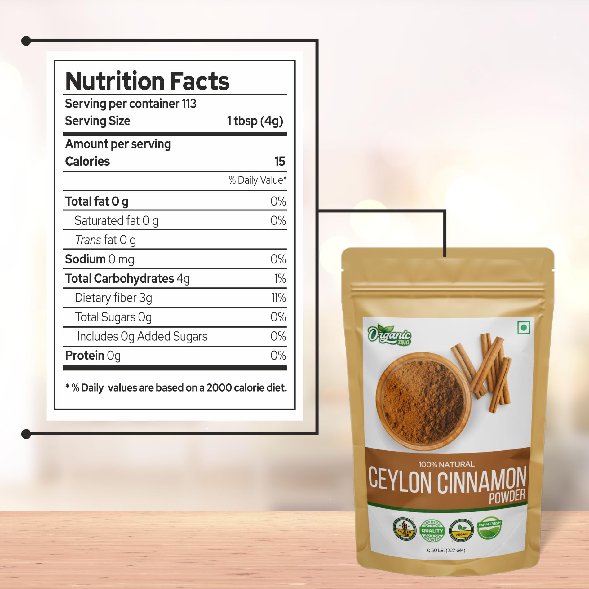 Organic Zing Cinnamon Powder | Pure and Natural | No Additives or Preservatives | Dal Cheeni Powder | Packed and Produced in India - 227 gm (8 oz) (Pack of 2) product image 4