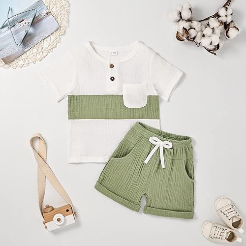 Miniatura 2 de Ropa para bebé niño y niño, pantalones cortos de verano, conjunto de camiseta de retazos con bolsillo, pantalones cortos de 12 meses a 4 años