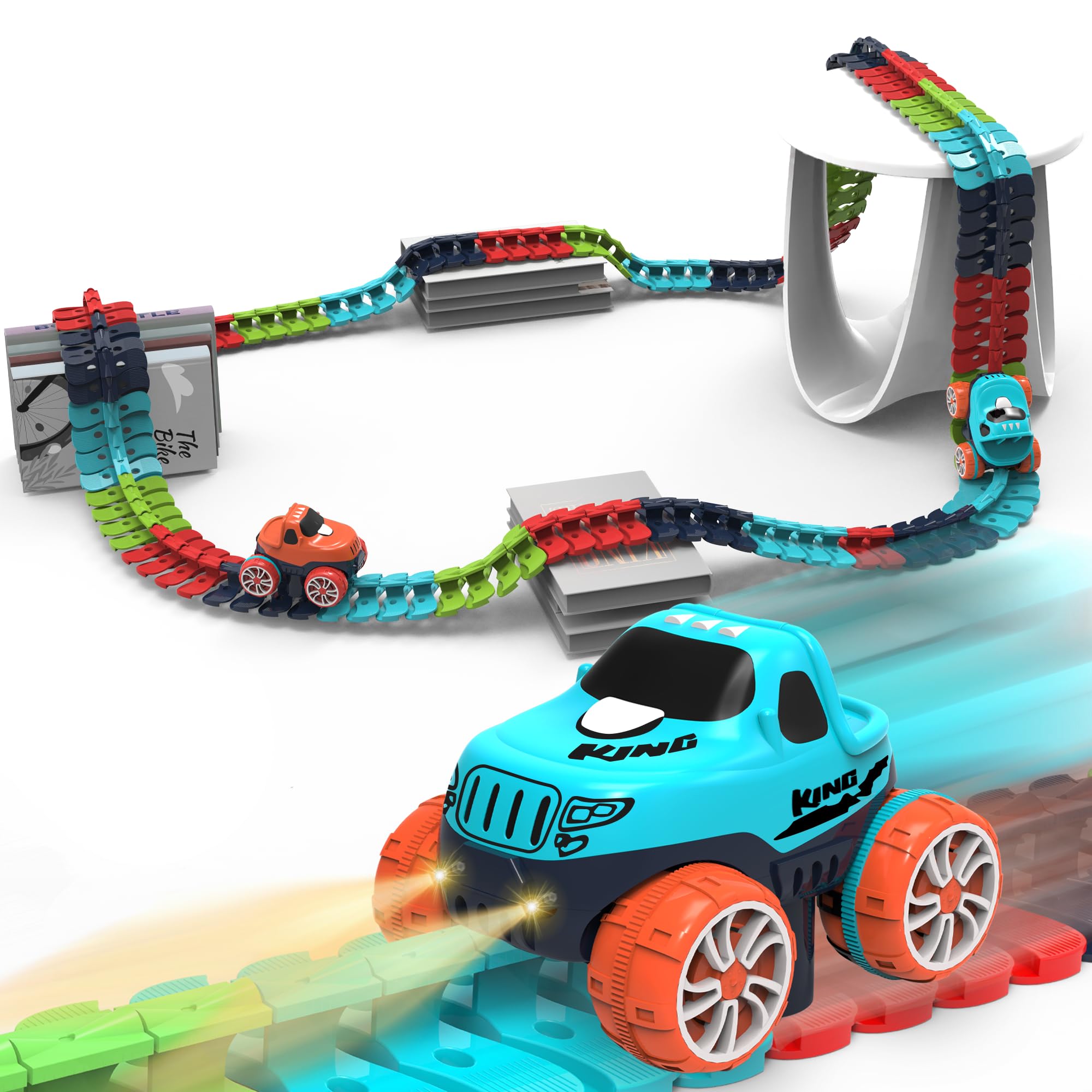 Race Track Toy for Kids Boys with LED Light-Up Car, Flexible Changeable Battery Electric Race Car Track for 3 4 5 6 7 8+Year Old Boys Girls as
