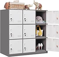 FURSTEL 9-Door Steel Locker Organizer - Locking Metal Storage Cabinet for Gym, Office, Home, Student - Grey & White
