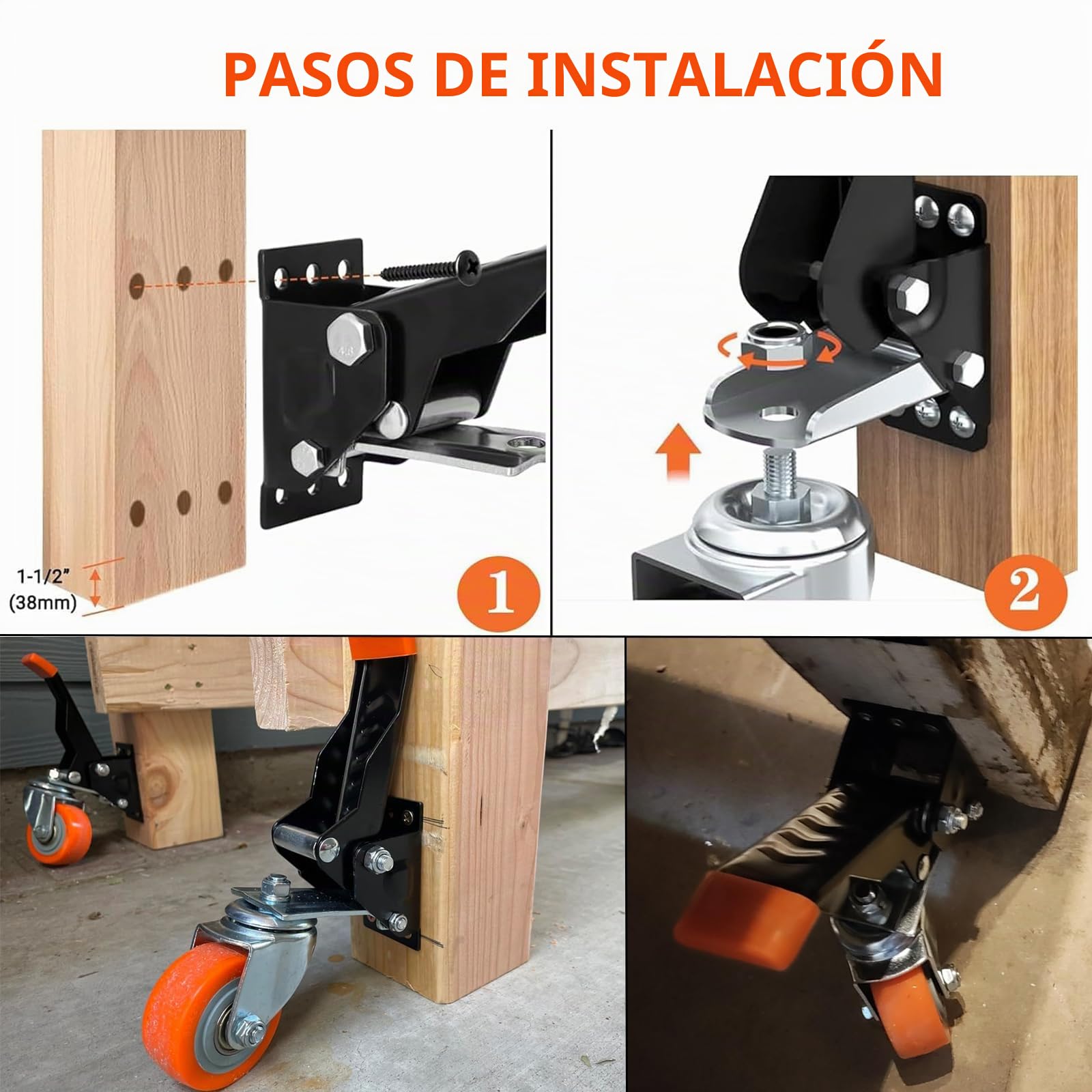 Ruedas para banco de trabajo 65 mm juego 4 ruedas giratorias elevación descenso 300 kg