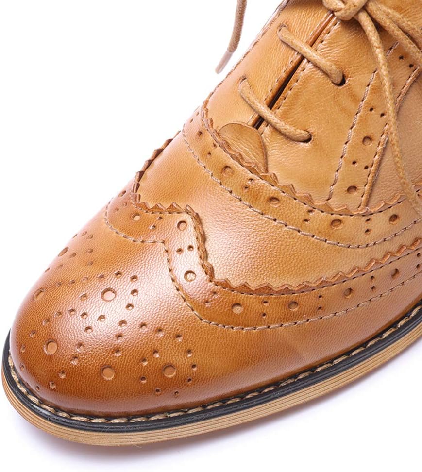 Mona flying Womens Handcrafted Comfy Wingtip Oxfords Brogue Ladies Lace up Leather Shoes - Image 3