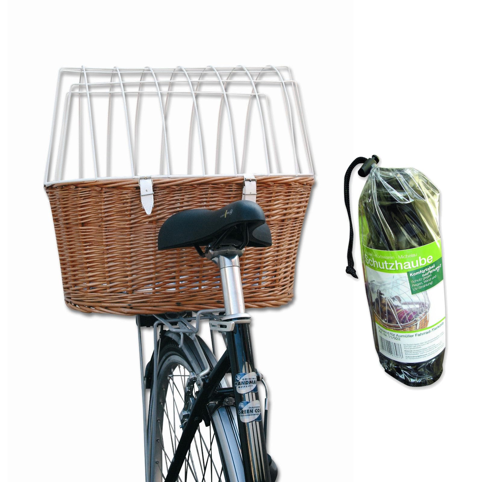 Aumüller Cesta para bicicleta con soporte, 52 cm de largo + cubierta protectora – Montaje en portaequipajes
