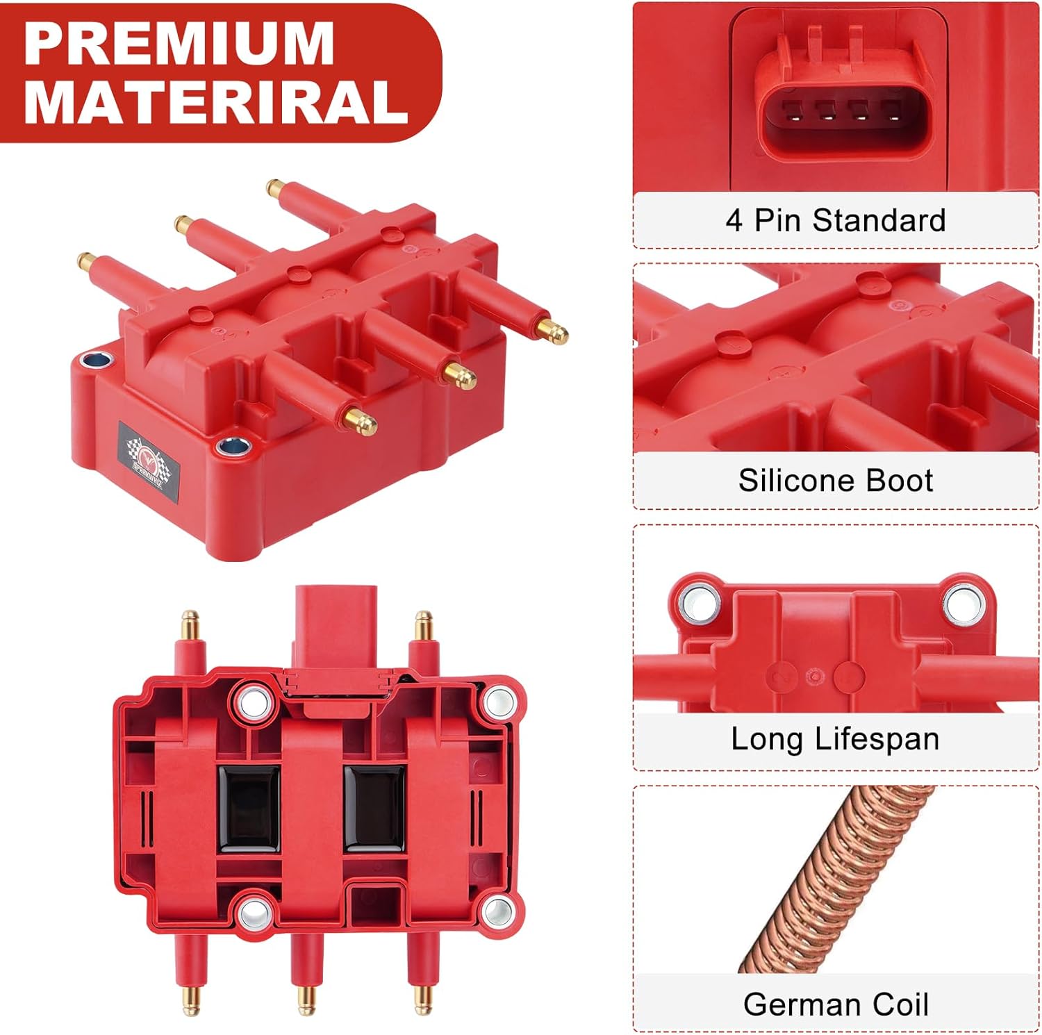 Ignition Coil Pack UF305 with 6 Spark Plug Wire Set Compatible with Chrysler Pacifica Town & Country Voyage Dodge Caravan Jeep Wrangler Volkswagen Routan 3.3L 3.8L V6 Repalce# UF305 4306 27703