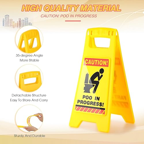 Miniatura 3 de Letrero de advertencia de humor para inodoro, 4 unidades, diseño de caca en progreso, divertido letrero de precaución, divertido regalo de Papá Noel