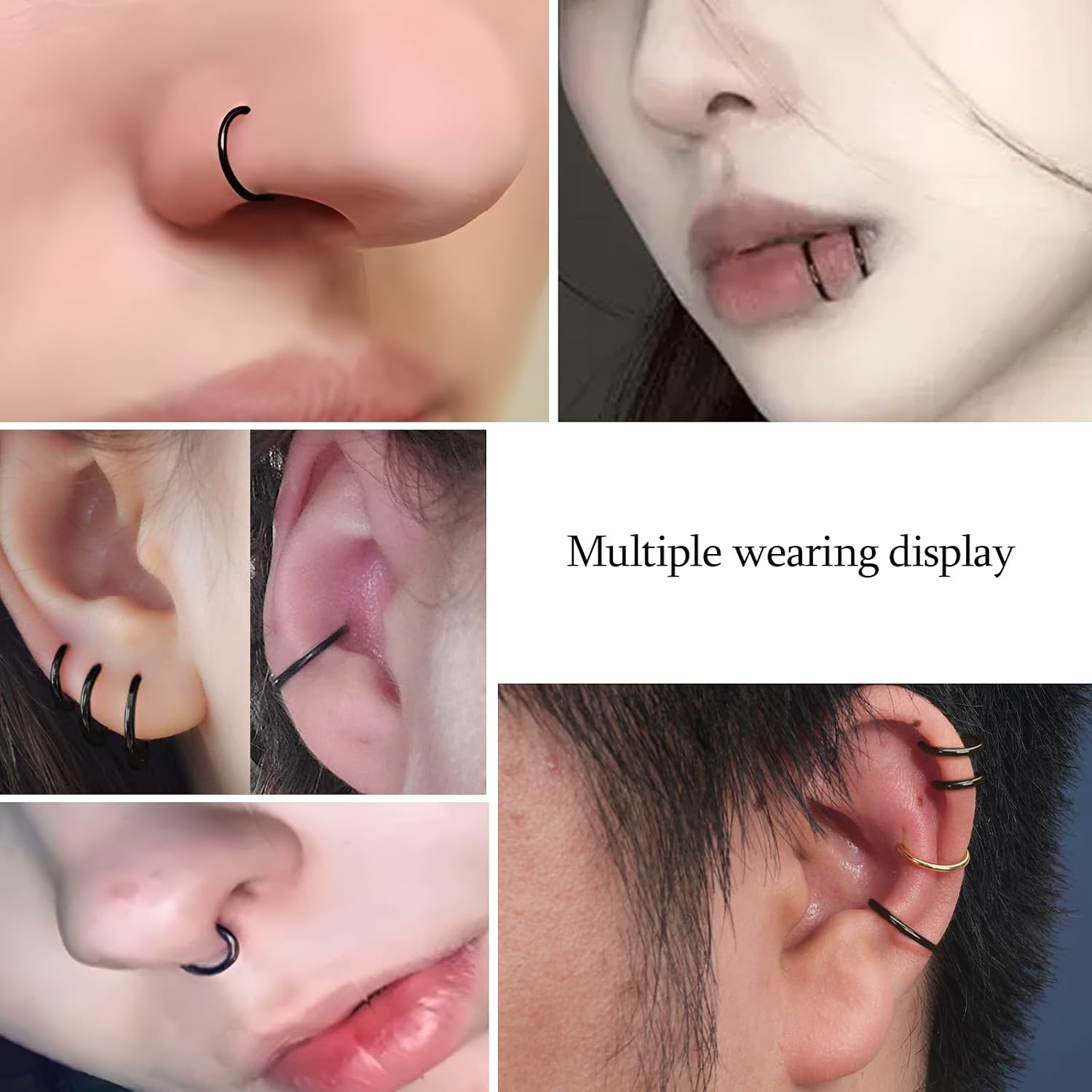 2Pcs Titanium Nose Rings 20G 18G 16G Nose Rings Hoops Diameter 5mm to 12mm Rose Gold-Black Cartilage Helix Tragus Daith Rook Hoop Earrings Hinged Segment Septum Clicker Body Piercing Jewelry