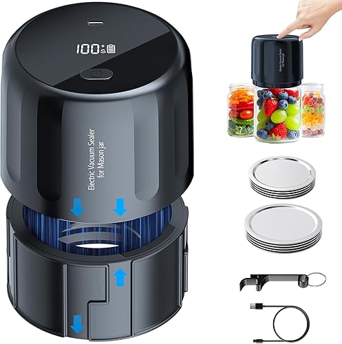Kit de sellado al vacío eléctrico de tarros de boca ancha y boca regular, utensilios de cocina máquina de sellado al vacío con función de parada