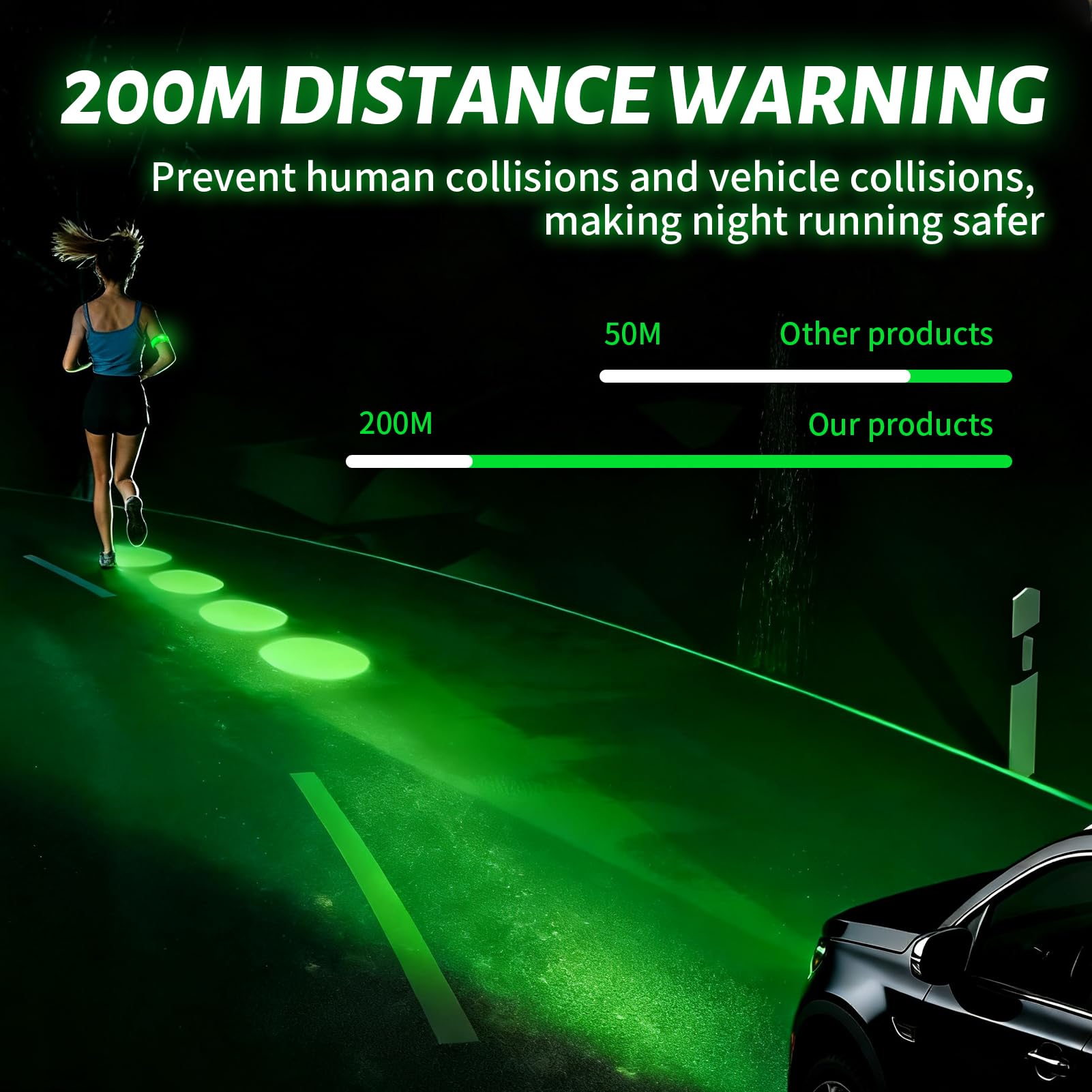 TaimeiMao 2 Pezzi Bande Catarifrangenti, LED Braccialetto Ricaricabile USB, Fascia di Sicurezza ad Alta visibilità, per Ciclismo, Jogging, Escursionismo, Running - Verde