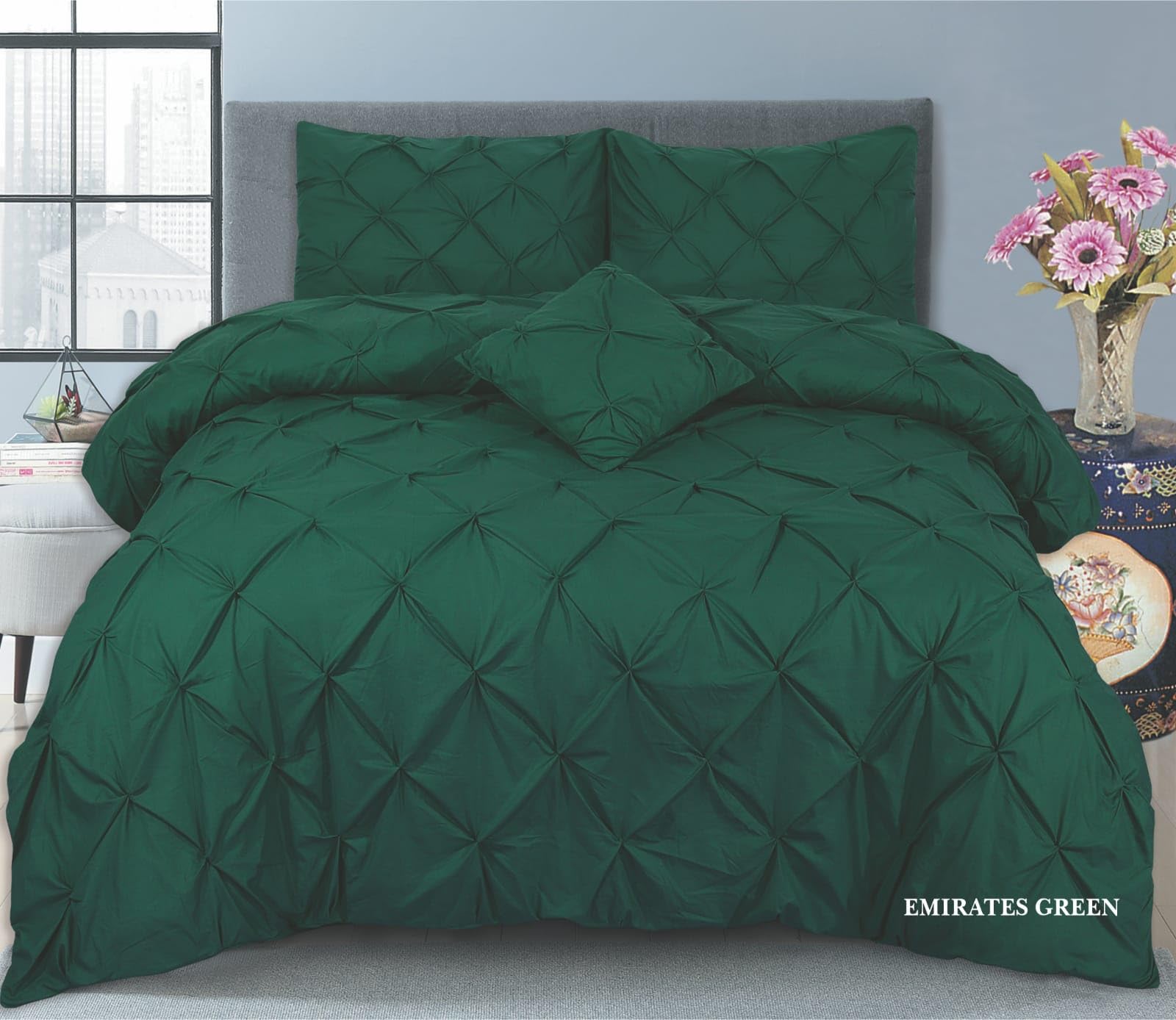 Northern Luxe Pintuck Duvet Cover with Pillowcases – Pinch Pleated Soft Bedding Set, Quilt Cover for Ultimate Comfort Top Notch Quality (Emerald Green, Super King - Duvet Cover + Fitted Sheet)