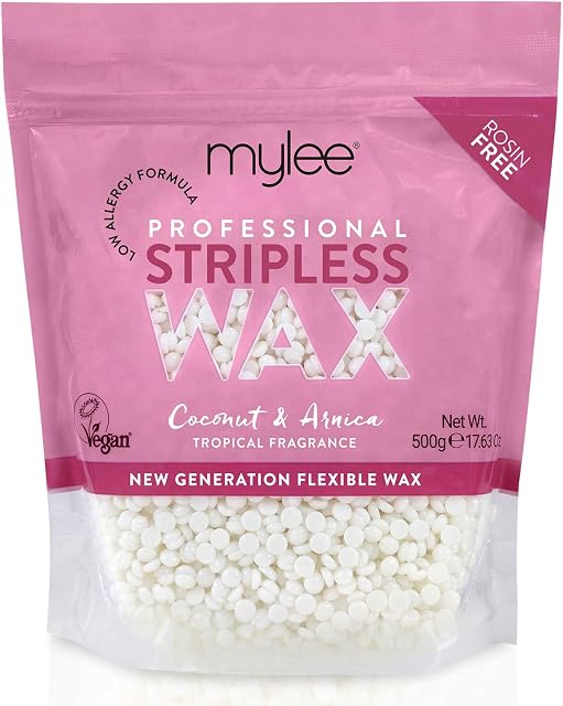 Mylee Professional Hard Wax Beads 500g, Stripless Depilatory Waxing Pellets Solid Film Beans No Strip Needed, Painless Gentle Hair Removal of Full Body, Face & Bikini Line (Coconut & Arnica)