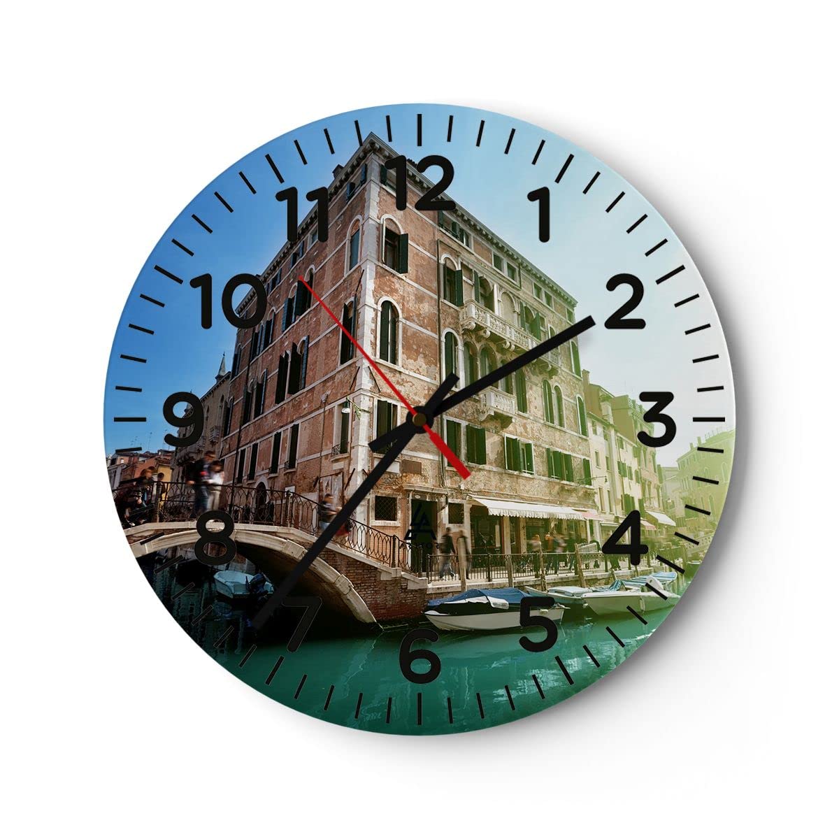 ARTTOR Zegar ścienny na szkle Kanał Woda Wenecja dom Nowoczesny 30x30 cm Dekoracja ścienna Salon Sypialnia Kuchnia Deko Cichy zegar na ścianę Duży Wall Clock Dekor C4AR30x30-2725