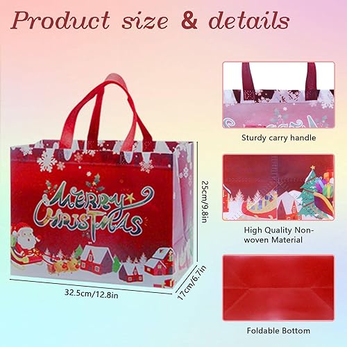 Miniatura 2 de MATONELL 12 bolsas de Navidad grandes para regalo de Navidad con asas, bolsas reutilizables de Navidad no tejidas, bolsas de compras para