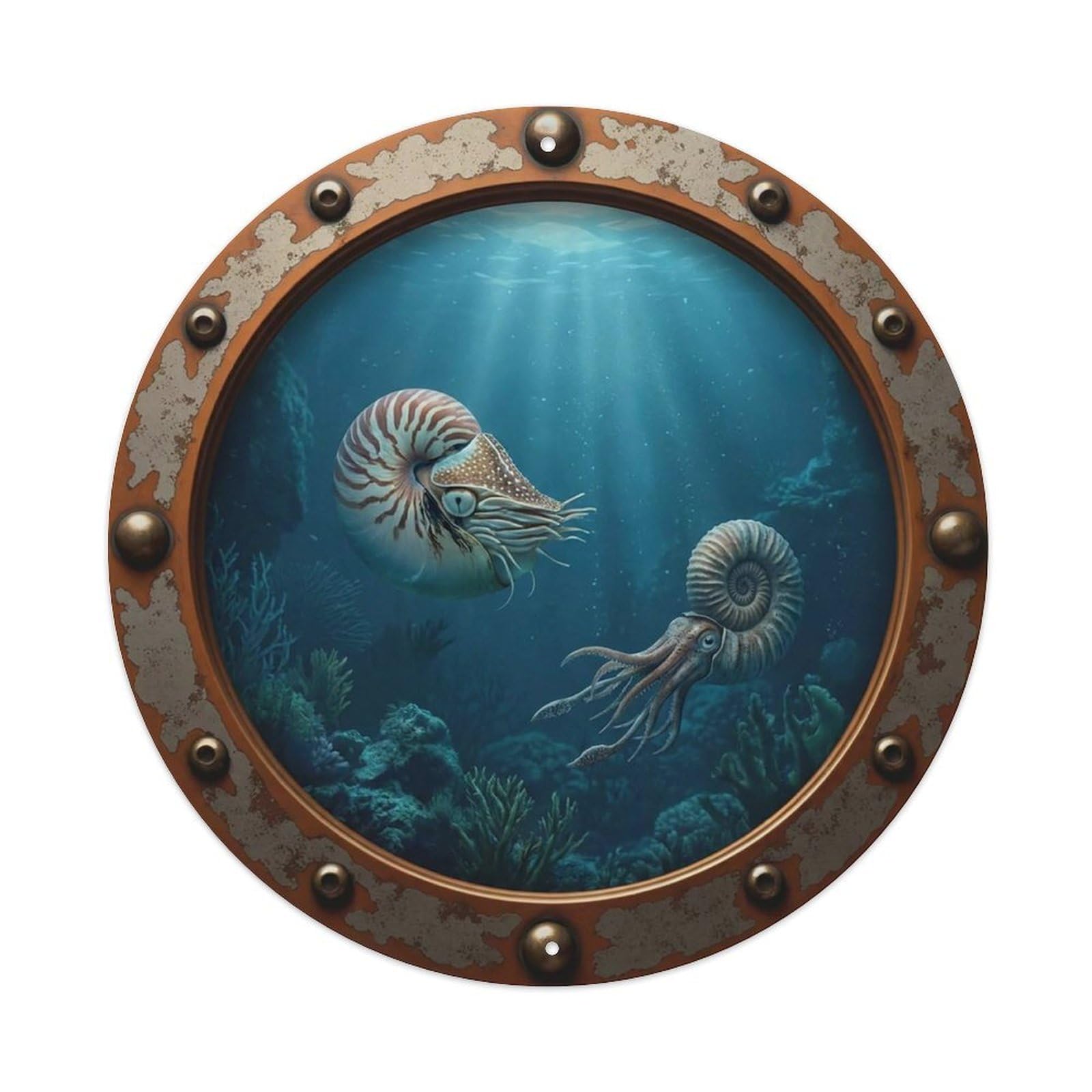 Gead 8X8inch Style Vintage Porthole Nautilus Shell Nautical Window View Metal Tin Sign
