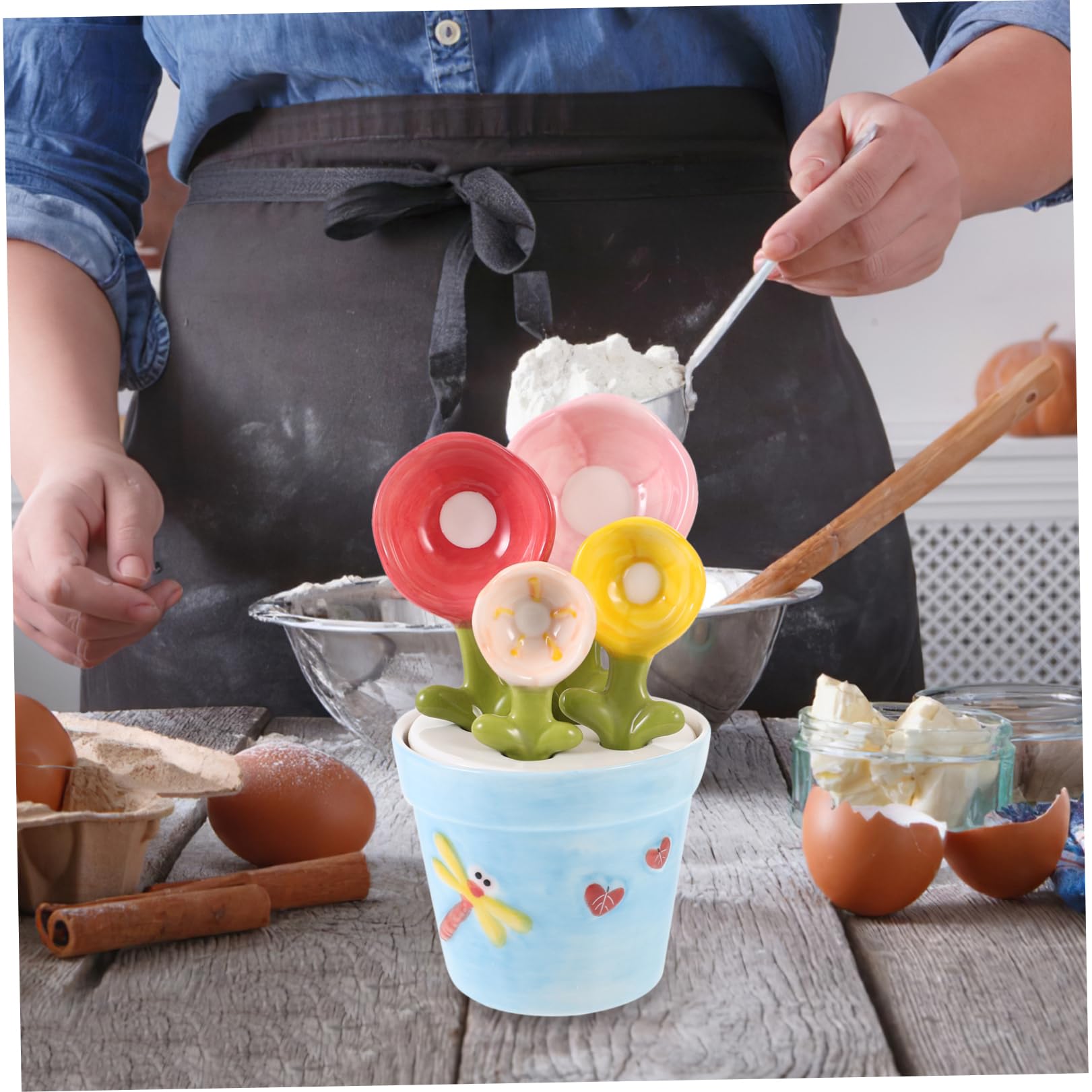 Cucharas Medidoras de Cerámica Forma de Flor para Baking para Medir Leche Polvo Azúcar y Ingredientes Secos Cocina