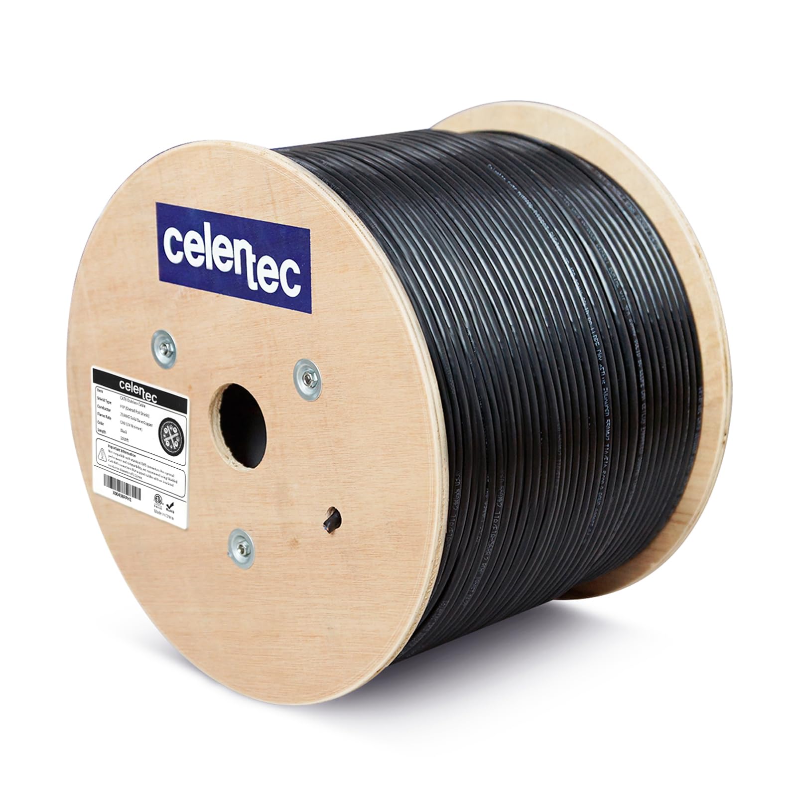 celertec Cable Ethernet Cat6 para exteriores, 1000 pies, FTP (escudo de lámina general), cobre desnudo sólido de 23 AWG, resistente a los rayos UV, resistente a la intemperie, 550 MHz, listado ETL y