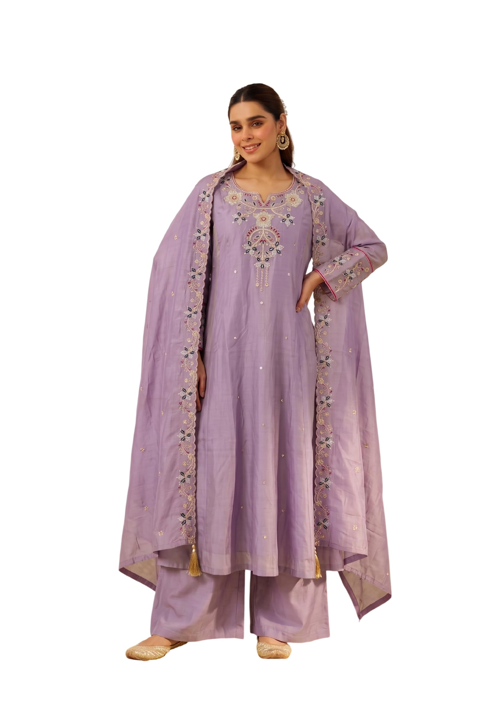 Women's Embroidered Silk Blend Kurta With Palazzo And Dupatta-picture-26