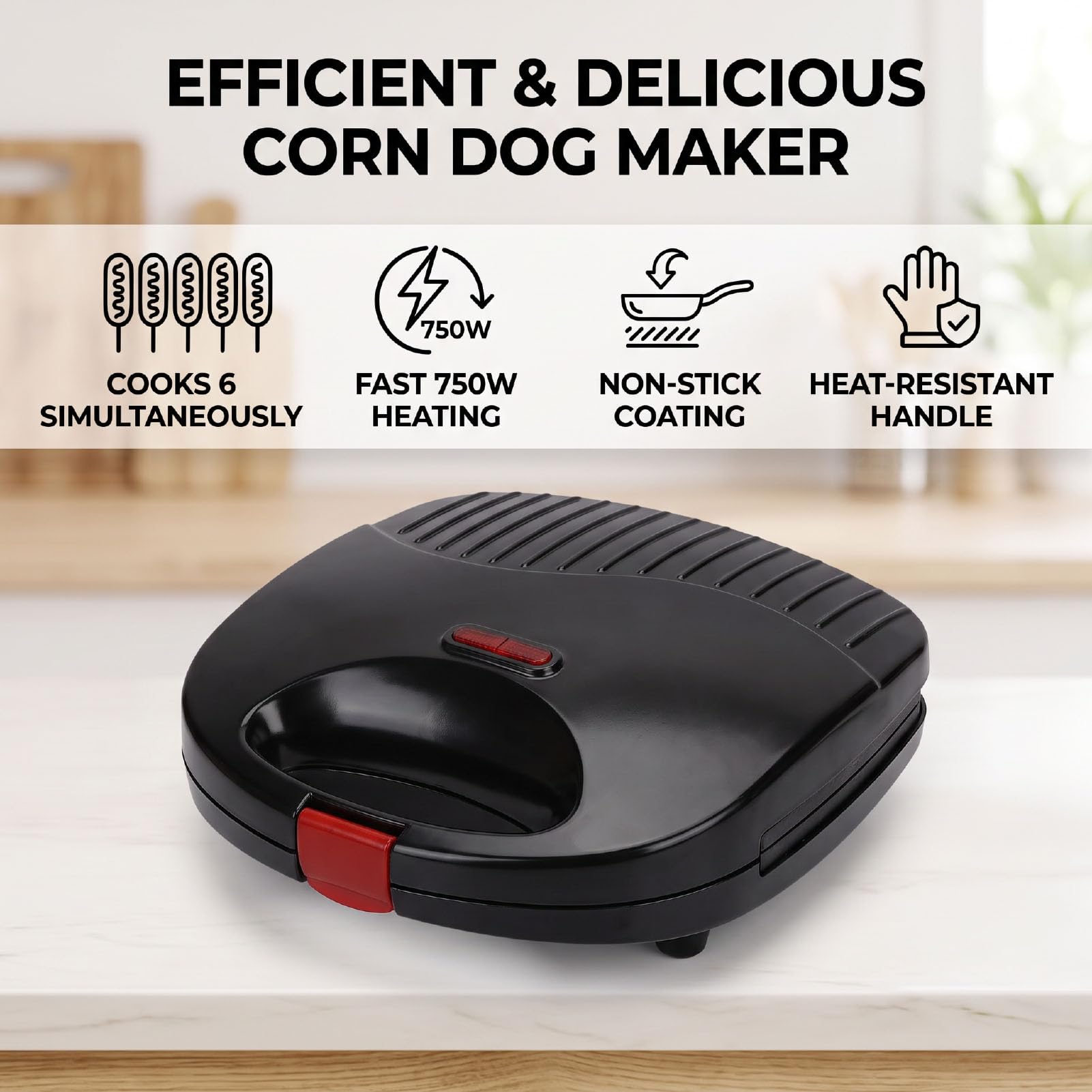 AMONIDA Corn Dog Maker 750 W Antiaderente 6 IN 1 Riscaldamento Efficiente