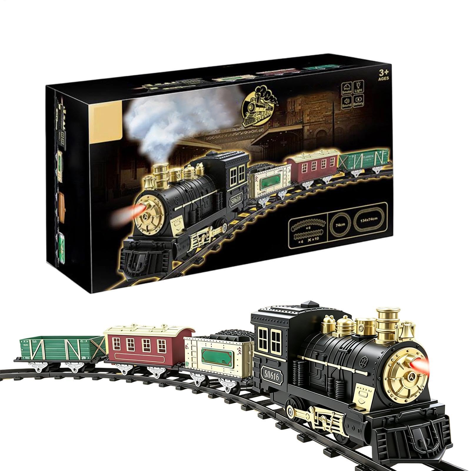Coffret de Train électrique avec lumière et Son, Jouet Vintage à Piles