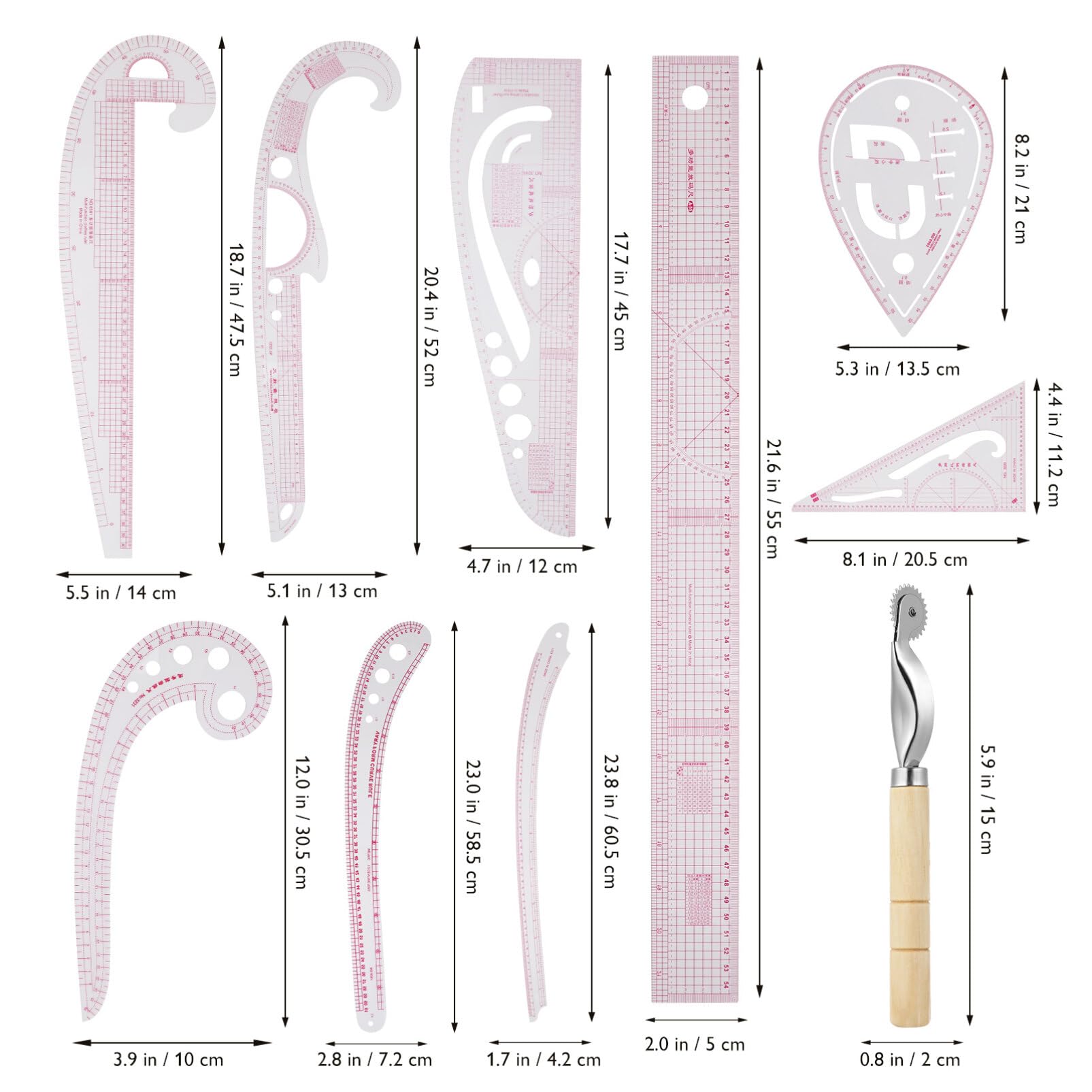 Regla de Curva Francesa de Costura, Juego de 12 Piezas de Plástico | Medición Precisa y Uso Multifunción, para Diseño de Moda y Proyectos Diy, Adecuado para Principiantes