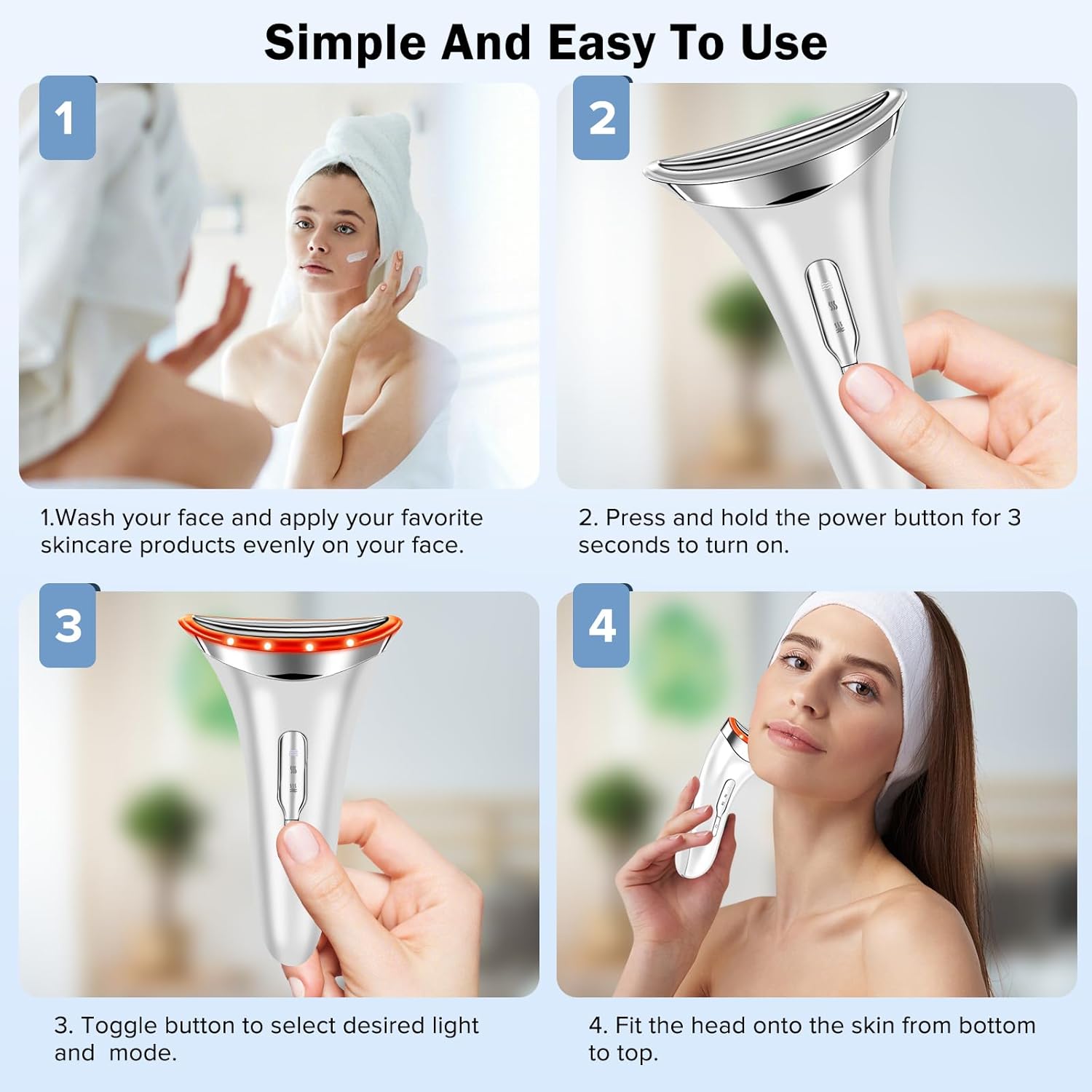 Facial Massager Face Lifting Device, Red-Light-Therapy-for-Face and Neck, Face Massager with 7 Color Face Toning Devices (White)