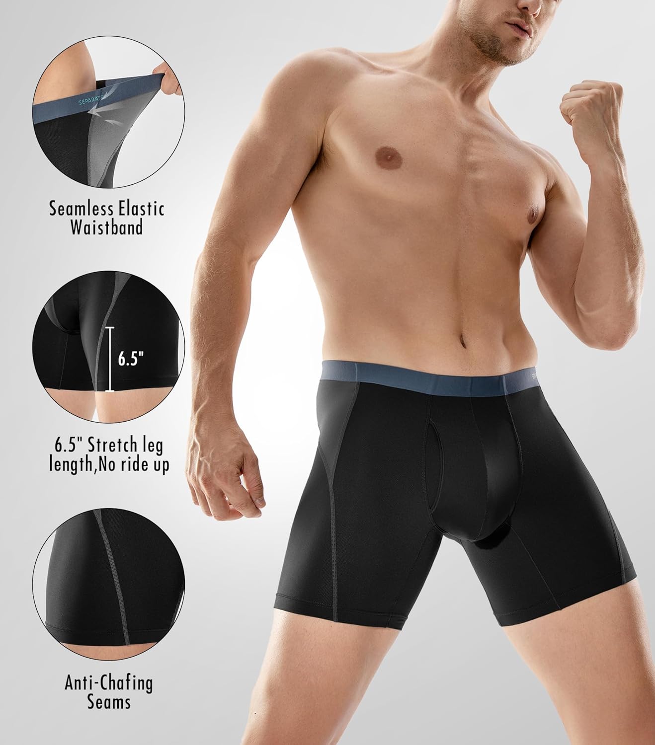 Separatec Mens Underwear with Separate Pouch, Anti-Chafing & Breathable Mesh Performance Boxer Briefs 3 Pack - Image 6