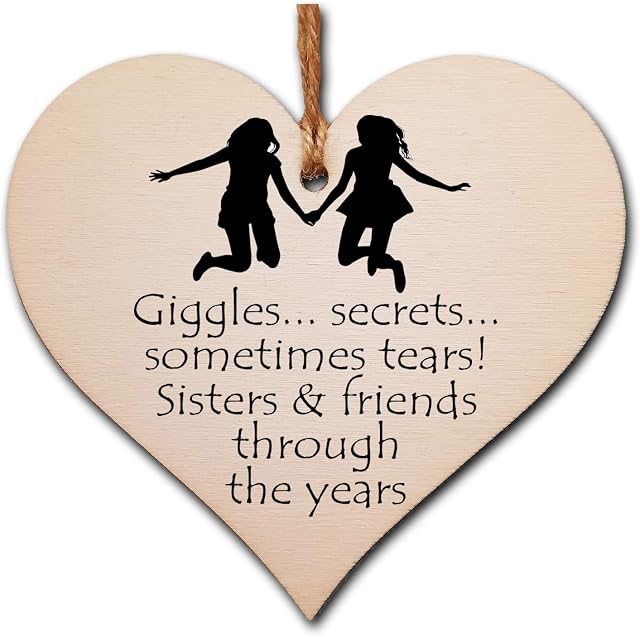 Handmade Wooden Hanging Heart Plaque Gift Perfect for Sisters Lovely Friendship Keepsake