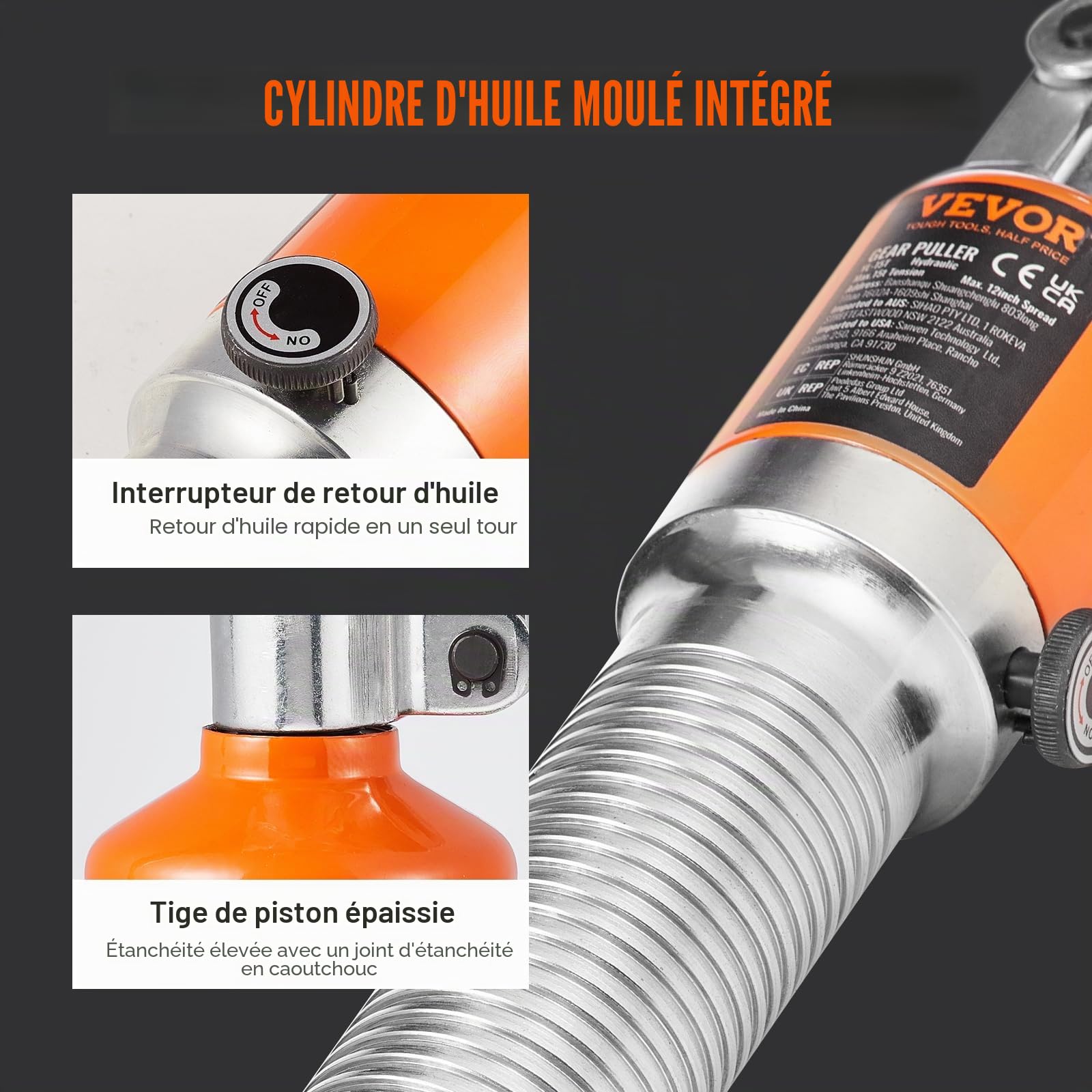 VEVOR Extracteur de Roulement à 2/3 Mâchoires Arrache Roulement Traction 15 T en Acier Arrache Moyeu de Roue Ouverture 304,8 mm Course 55 mm pour Entretien Démontages des Engrenages Poulies Machines