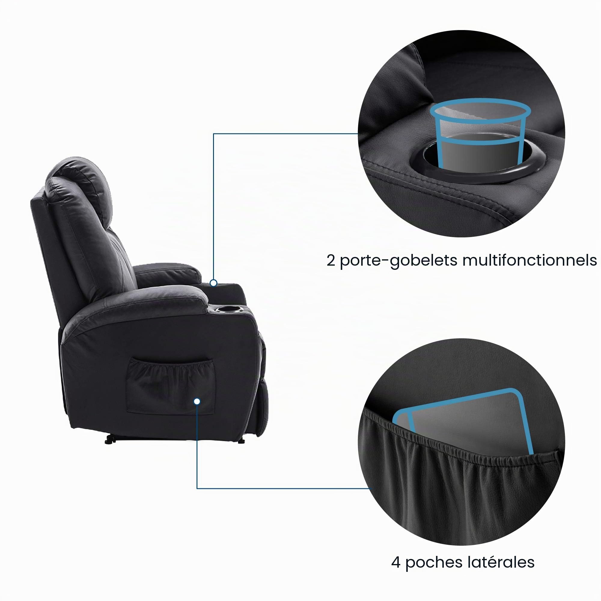 MCombo Fauteuil de Massage électrique inclinable et Vibrant (Noir)
