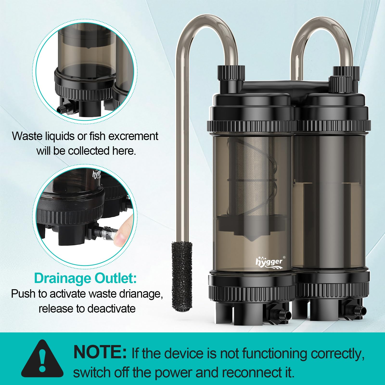 hygger Zewnętrzny filtr akwariowy 9W Podwójny przepływ wody, 450L/H Zewnętrzny filtr do akwarium Ultra cichy filtr akwariowy 27-74 litrów