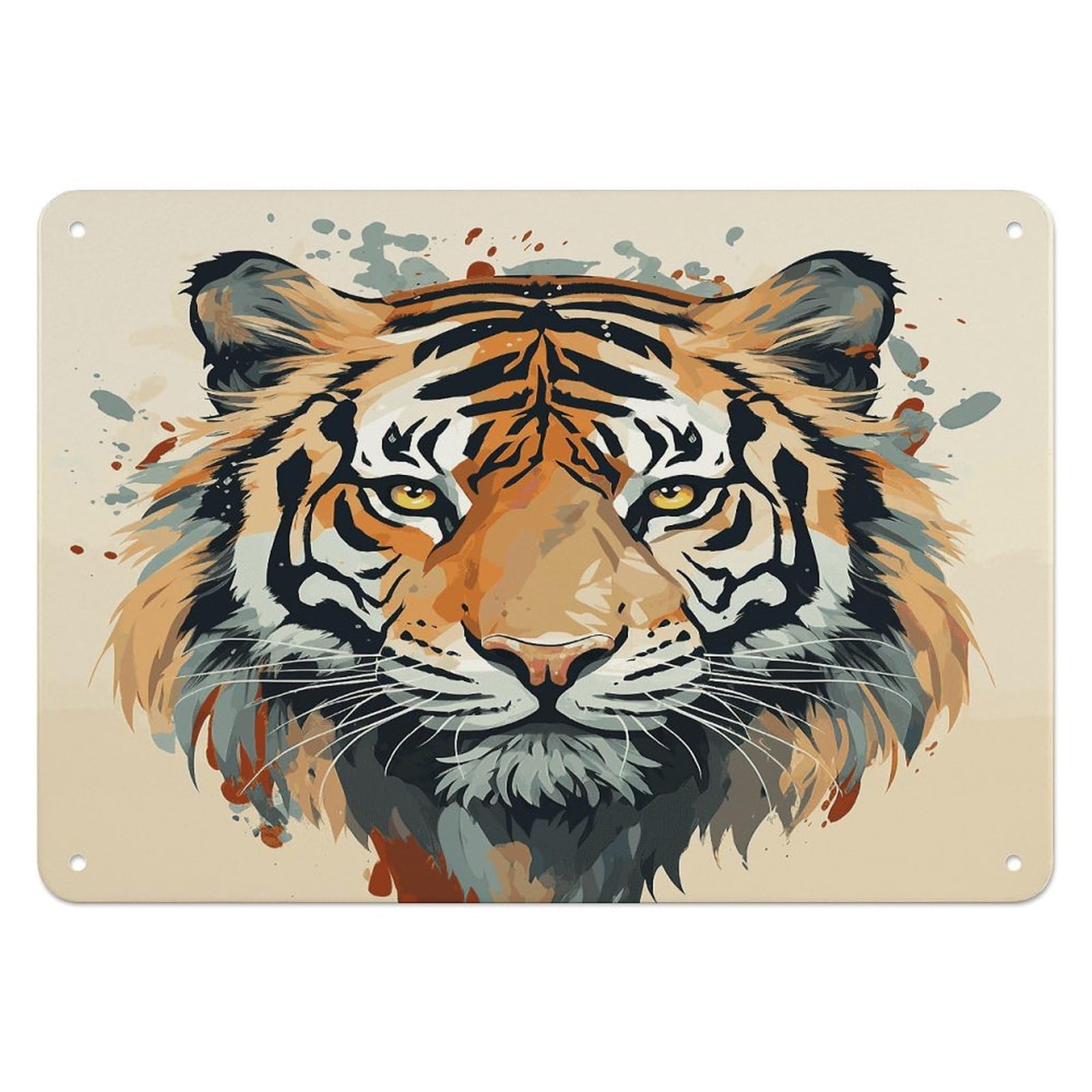 Btcowzrv Style Hand Drawn Tiger Metal Sign, 5.5" X 7.9" Tin Wall Decor, Wall Art Plaques For Home Wedding Decor Room Living Room Decoration