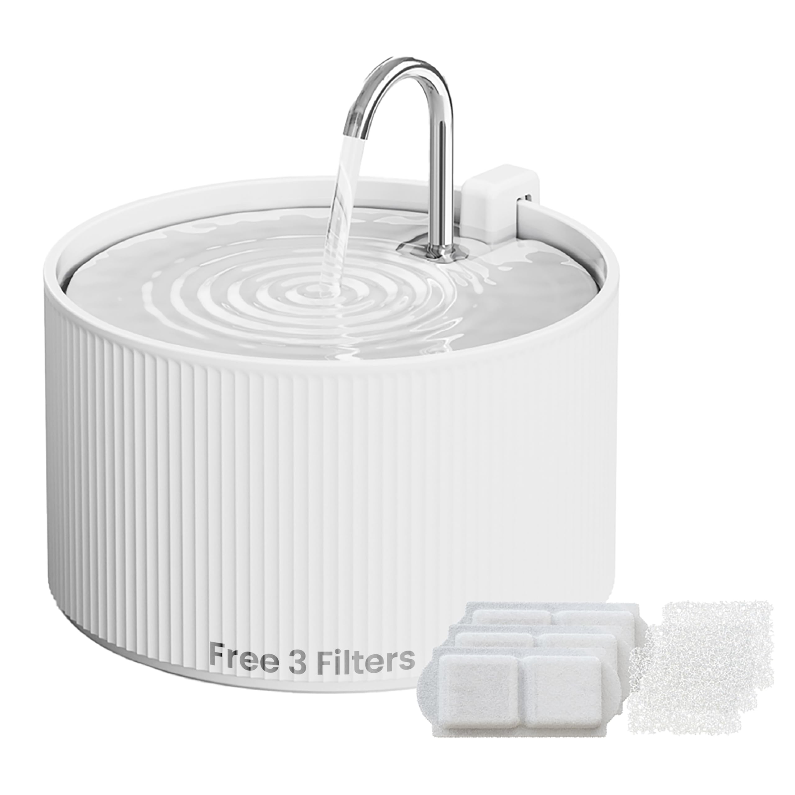 PawsPik Ceramica Serenity Pet Fontana – Rubinetto stile rubinetto, motore silenzioso, filtro a 5 strati, ciotola in ceramica senza BPA per cani e gatti, 9 tazze, bianco