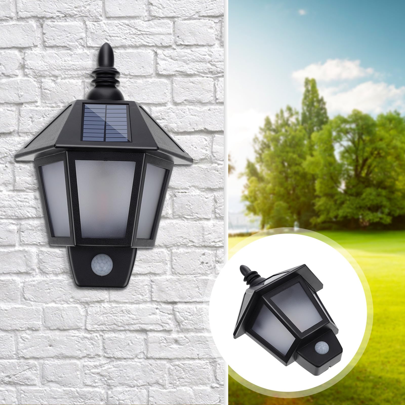 Solar Wandleuchte Außen mit Bewegungsmelder, Led, Schwarz