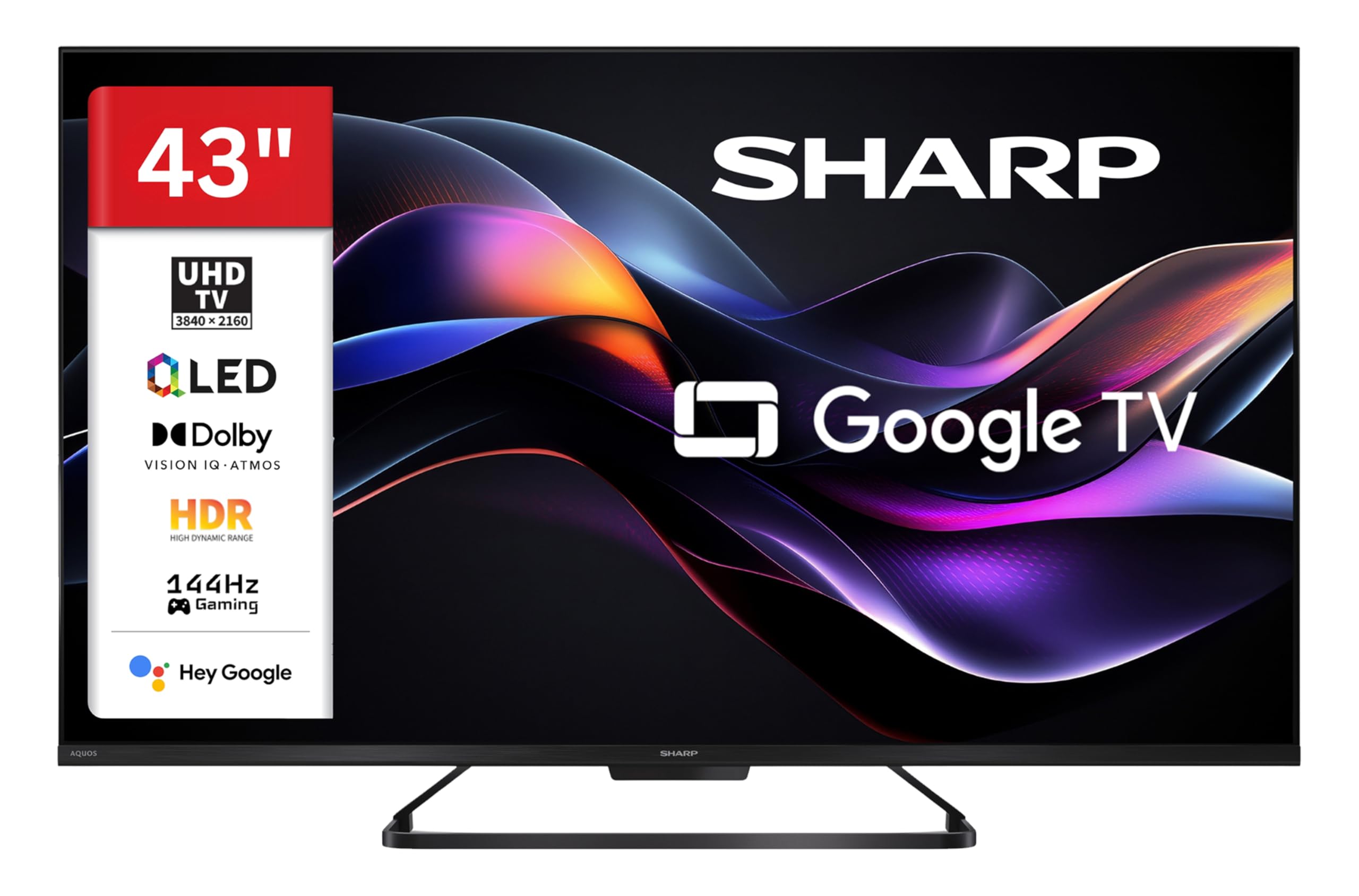 Sharp 43HR7765E Téléviseur QLED 43" Google TV – Smart TV 4K UHD avec HDR Dolby Vision IQ, 144 Hz VRR Gaming, Dolby Atmos, AQUOS Wireless Surround, Google Assistant et Triple Tuner (2026)
