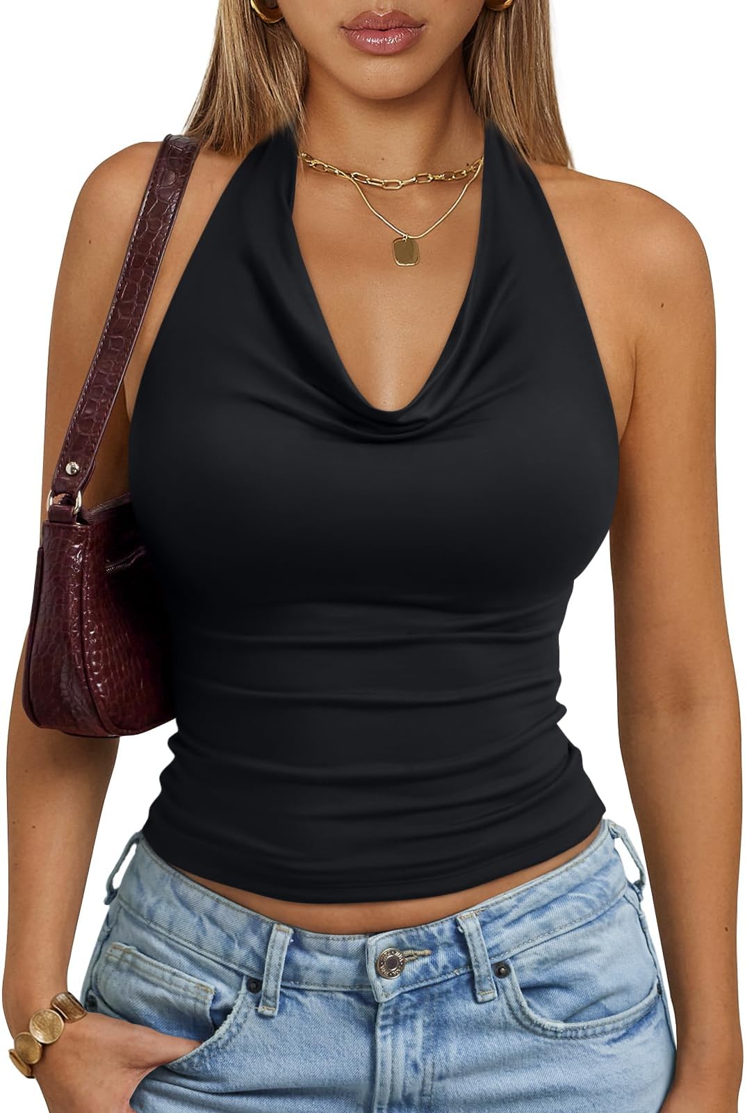 Halter Tops for Women Going Out Summer 2026 Fashion Cowl Neck Backless Top Sexy Cute Y2K Basic Vacation Clothes